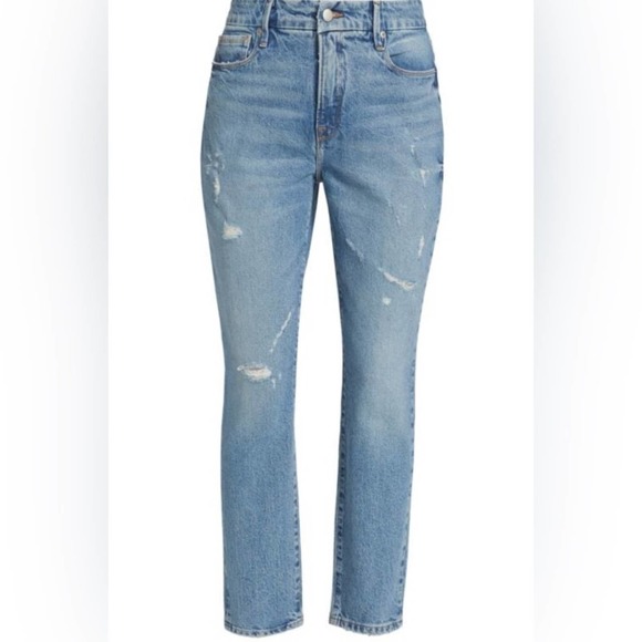 NWT Good American Good Classic Stretch Jeans Size 0 / 25 Straight Leg Distressed - Picture 2 of 10